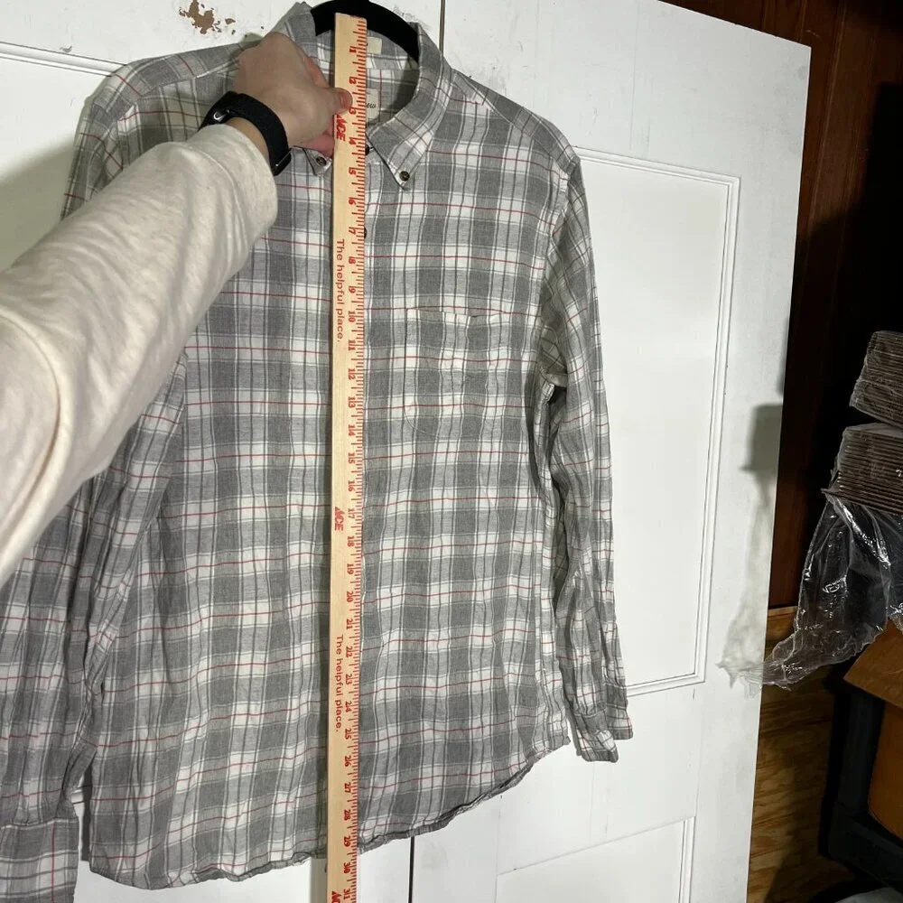 J. Crew Brushed Twill Button Down Shirt Slim Fit in Grey White Red Plaid Size M